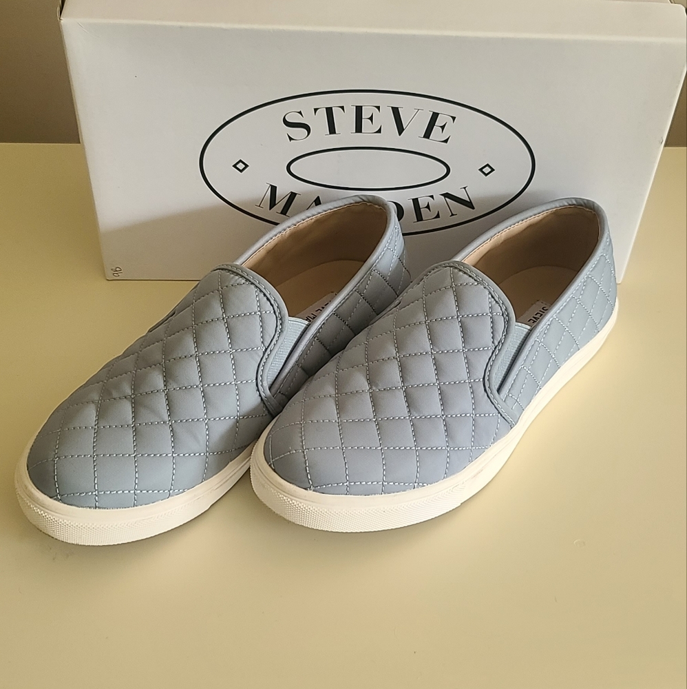 Steve Madden Quilted Light Blue Slip On Sneakers